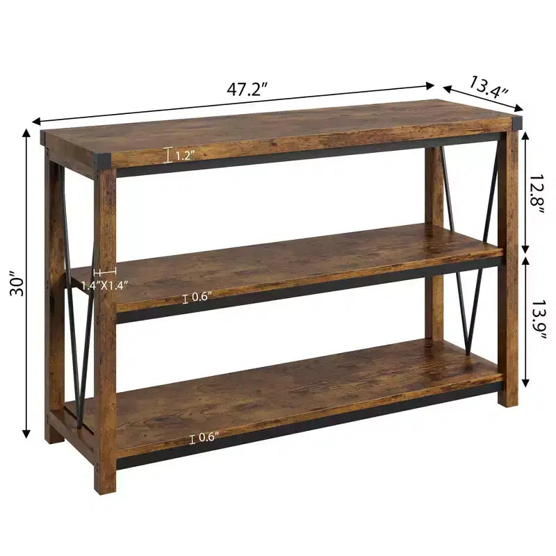Coolmee Farmhouse Console Table, Table console étroite de 47 pouces avec rangement, Tables console en bois à 3 niveaux pour salon, couloir, entrée