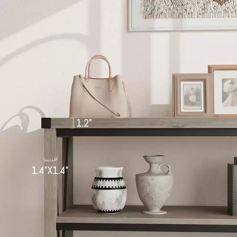 Coolmee Farmhouse Console Table, Table console étroite de 47 pouces avec rangement, Tables console en bois à 3 niveaux pour salon, couloir, entrée
