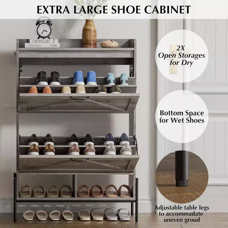 Meuble à chaussures à 2 tiroirs, organiseur de chaussures mince et peu encombrant avec rangement dissimulé, étagère d'entrée en bois pour couloir, design étroit et autonome