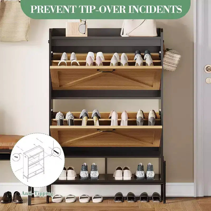 Meuble à chaussures à 2 tiroirs, organiseur de chaussures mince et peu encombrant avec rangement dissimulé, étagère d'entrée en bois pour couloir, design étroit et autonome