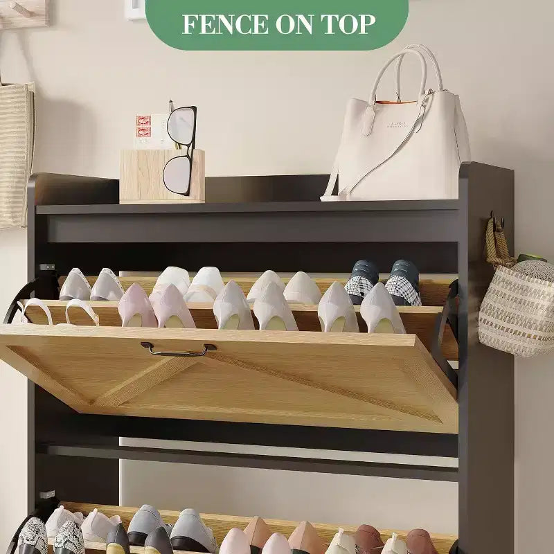 Meuble à chaussures à 2 tiroirs, organiseur de chaussures mince et peu encombrant avec rangement dissimulé, étagère d'entrée en bois pour couloir, design étroit et autonome