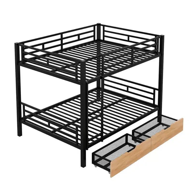 Lit superposé en métal de taille double avec 2 tiroirs, cadre de lit superposé double convertible en 2 lits plateforme, noir