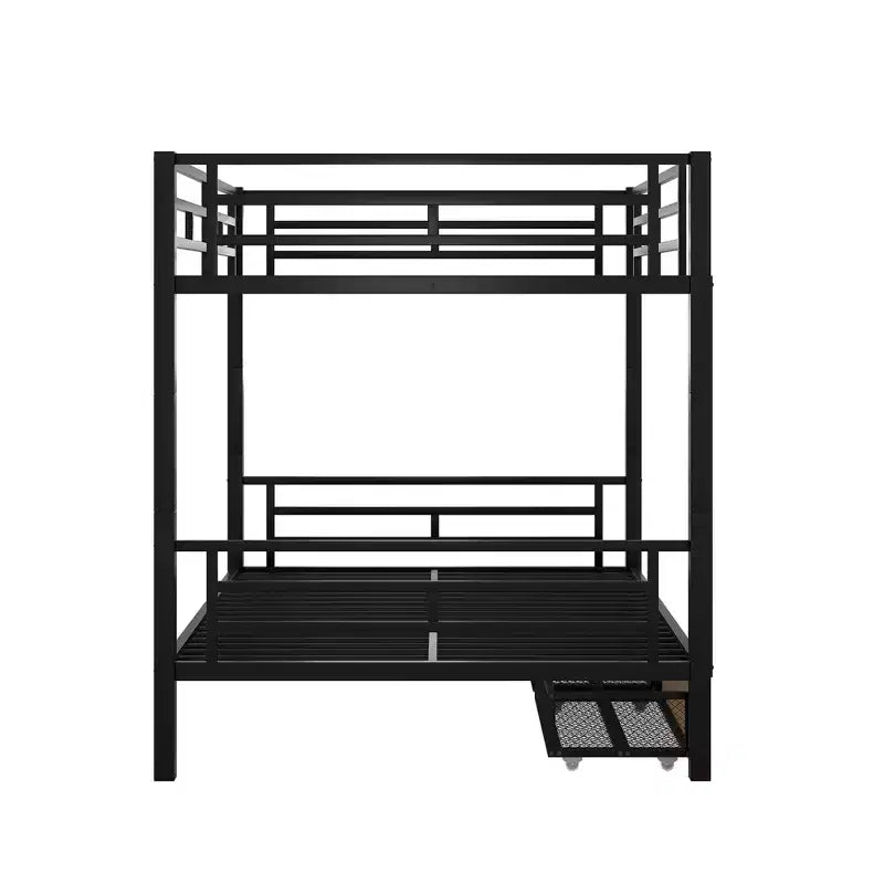 Lit superposé en métal de taille double avec 2 tiroirs, cadre de lit superposé double convertible en 2 lits plateforme, noir