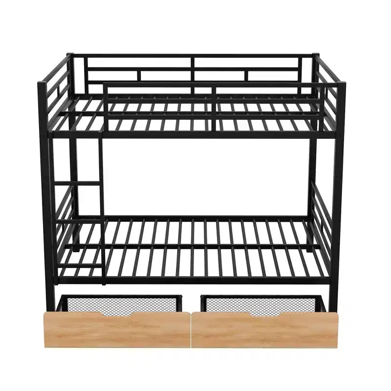 Lit superposé en métal de taille double avec 2 tiroirs, cadre de lit superposé double convertible en 2 lits plateforme, noir