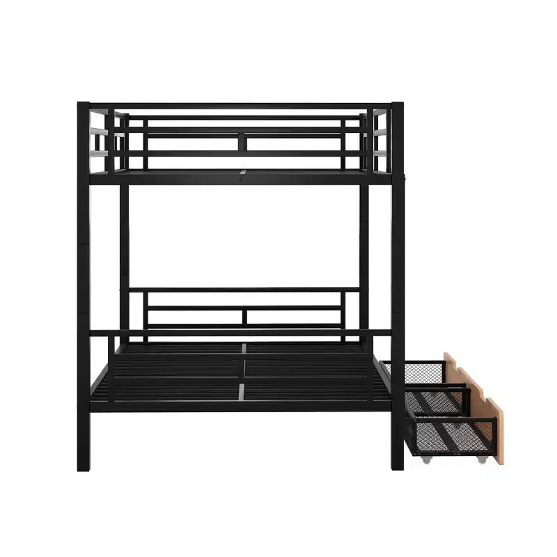 Lit superposé en métal de taille double avec 2 tiroirs, cadre de lit superposé double convertible en 2 lits plateforme, noir
