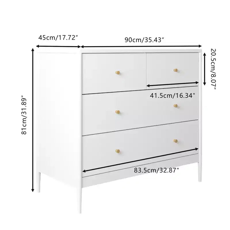 Commode à 4 tiroirs pour enfant, buffet, armoire latérale de rangement, blanc - ModernLuxe