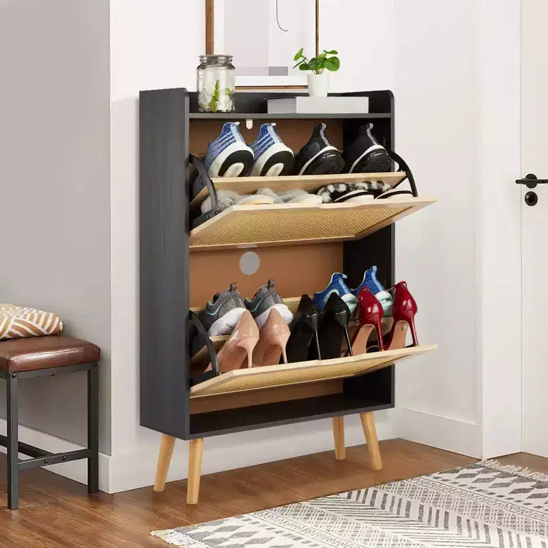 Meuble de rangement pour chaussures avec 2 tiroirs, meuble à chaussures en rotin, meuble à chaussures fin et dissimulé pour salon, chambre et couloir