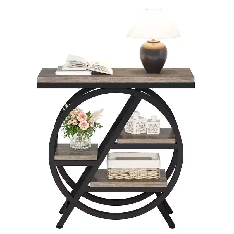 Okak Industrial Table d'appoint ronde à 4 niveaux en métal, petite table de chevet rustique, table de canapé derrière le canapé pour le couloir, le salon
