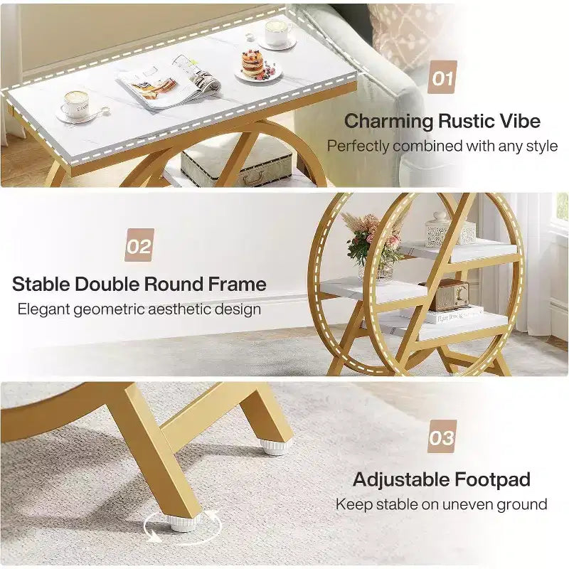 Okak Industrial Table d'appoint ronde à 4 niveaux en métal, petite table de chevet rustique, table de canapé derrière le canapé pour le couloir, le salon