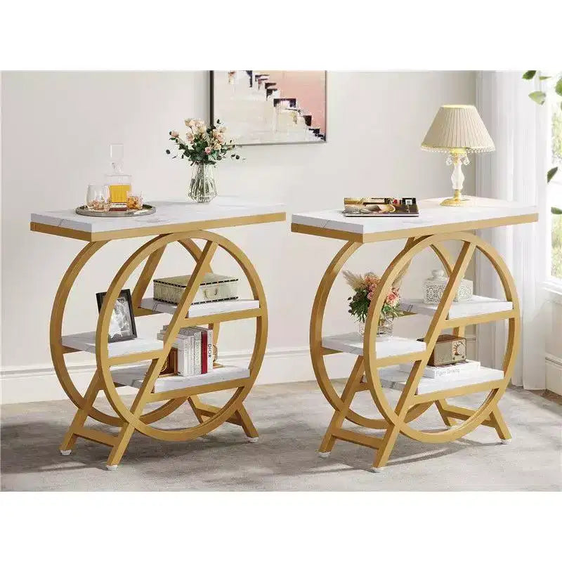 Okak Industrial Table d'appoint ronde à 4 niveaux en métal, petite table de chevet rustique, table de canapé derrière le canapé pour le couloir, le salon