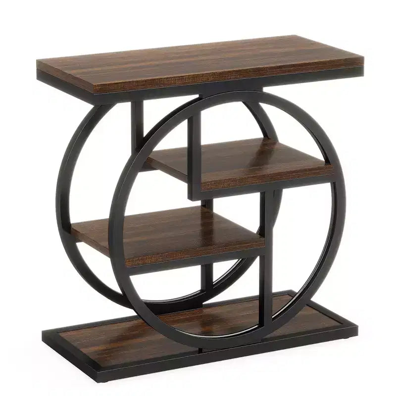 Okak Industrial Table d'appoint ronde à 4 niveaux en métal, petite table de chevet rustique, table de canapé derrière le canapé pour le couloir, le salon