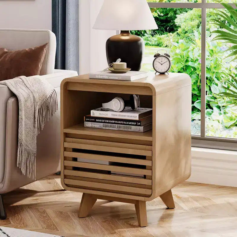 SOLACE FURNITURE Table de Chevet avec Tiroir de Rangement Grille Table d'Appoint
