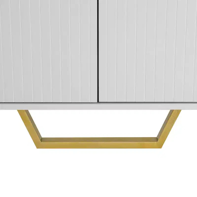 Buffet Hostack avec 4 portes, étagères réglables, poignées et pieds en métal pour salon, blanc
