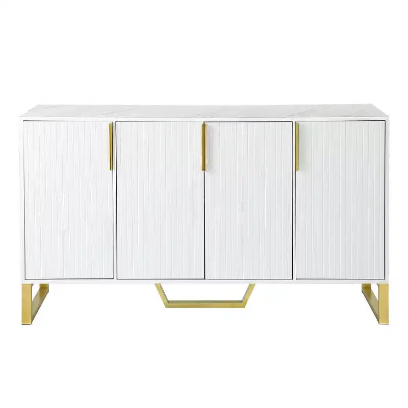 Buffet Hostack avec 4 portes, étagères réglables, poignées et pieds en métal pour salon, blanc