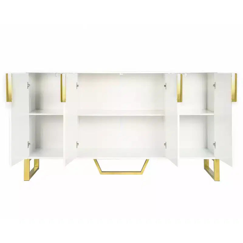 Buffet Hostack avec 4 portes, étagères réglables, poignées et pieds en métal pour salon, blanc