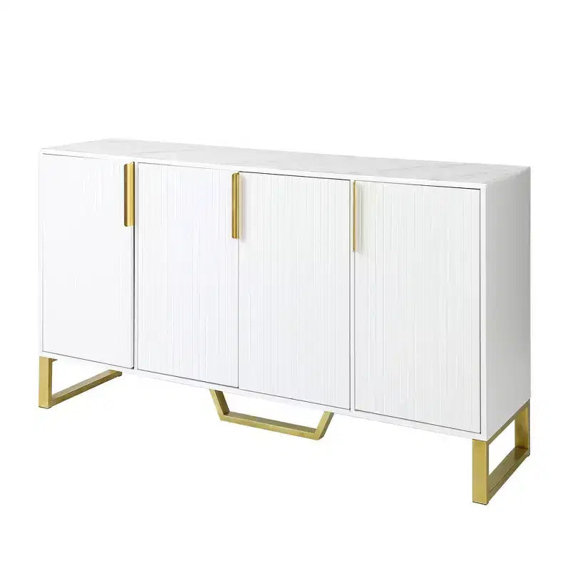 Buffet Hostack avec 4 portes, étagères réglables, poignées et pieds en métal pour salon, blanc