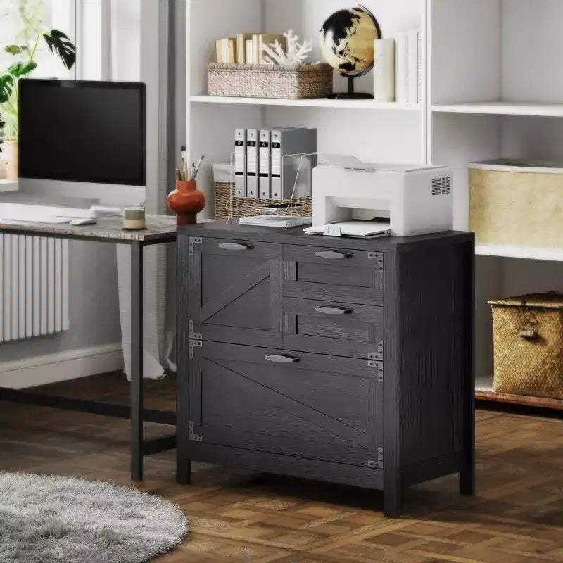 HOMCOM Classeur 4 Tiroirs, Meuble de Rangement Latéral de Style Ferme avec Rails Suspendus Réglables pour Dossiers de Taille Lettre/A4/Légal, Support d'Imprimante