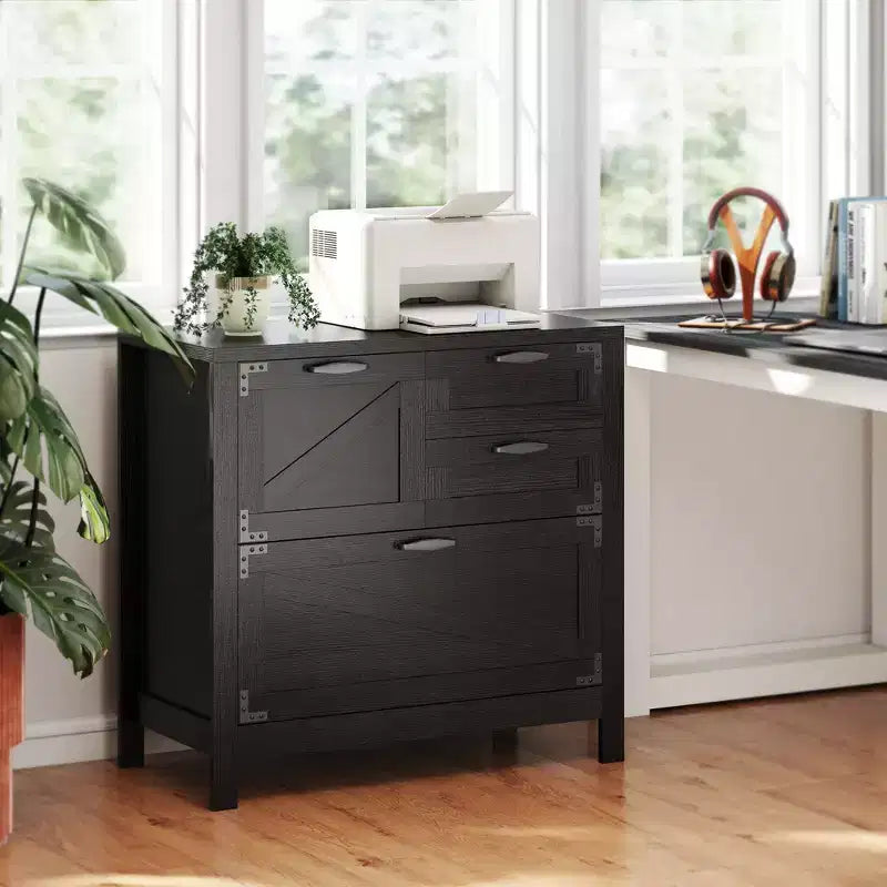 HOMCOM Classeur 4 Tiroirs, Meuble de Rangement Latéral de Style Ferme avec Rails Suspendus Réglables pour Dossiers de Taille Lettre/A4/Légal, Support d'Imprimante