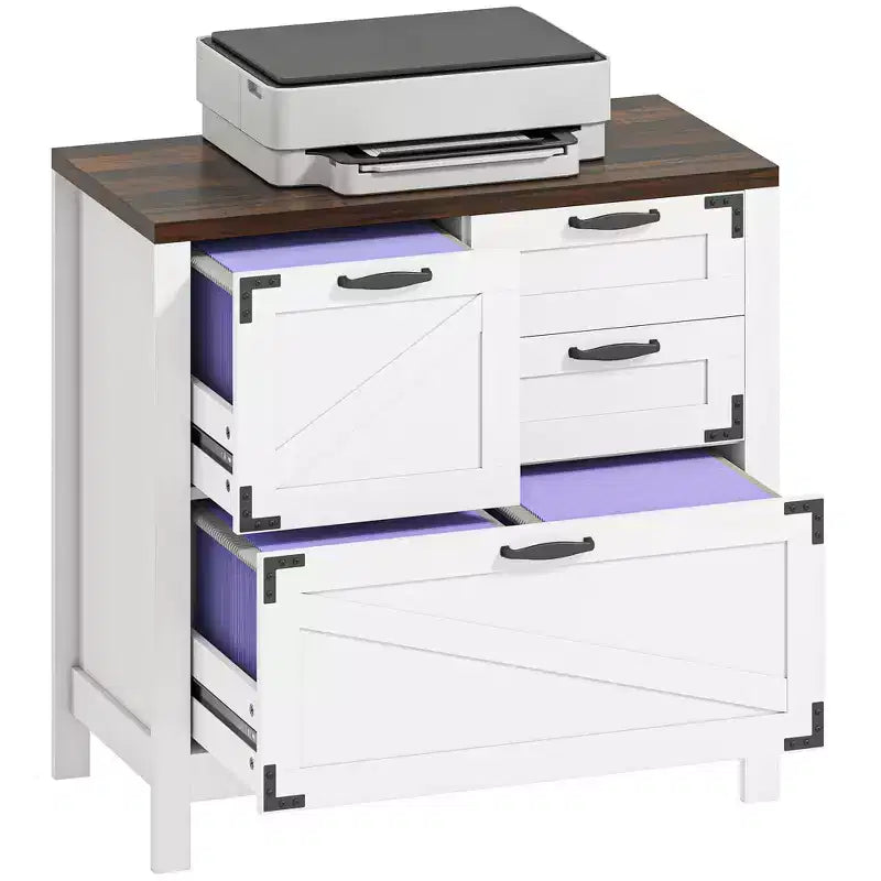 HOMCOM Classeur 4 Tiroirs, Meuble de Rangement Latéral de Style Ferme avec Rails Suspendus Réglables pour Dossiers de Taille Lettre/A4/Légal, Support d'Imprimante