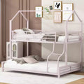 Twin over Full Metal House Bunk Bed, Heavy Duty Metal Bunk Bed Frame with Ladder and Safety Guardrails, Can Divided into 2 Beds, Pink