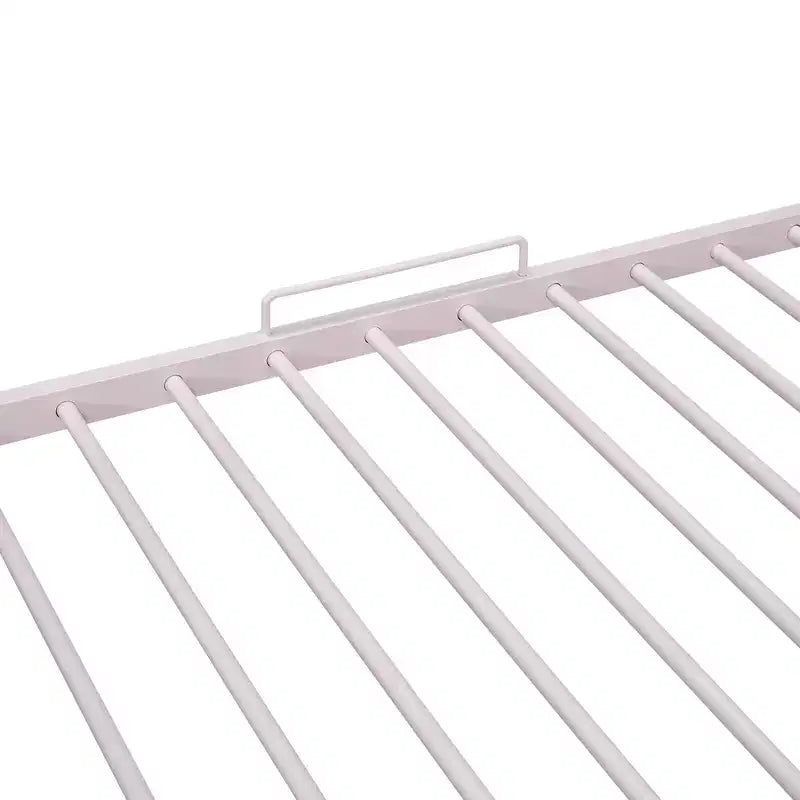 Lit superposé métallique en forme de maison, de taille simple sur double, avec échelle et garde-corps de sécurité, peut être divisé en 2 lits, Rose