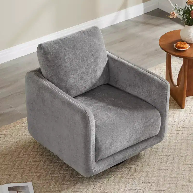 Fauteuil pivotant moderne Spruce&Spring avec coussin de dossier amovible, individuel, tissu gris tourterelle