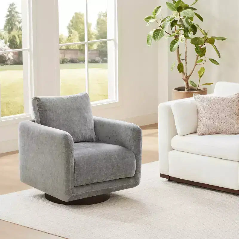 Fauteuil pivotant moderne Spruce&Spring avec coussin de dossier amovible, individuel, tissu gris tourterelle