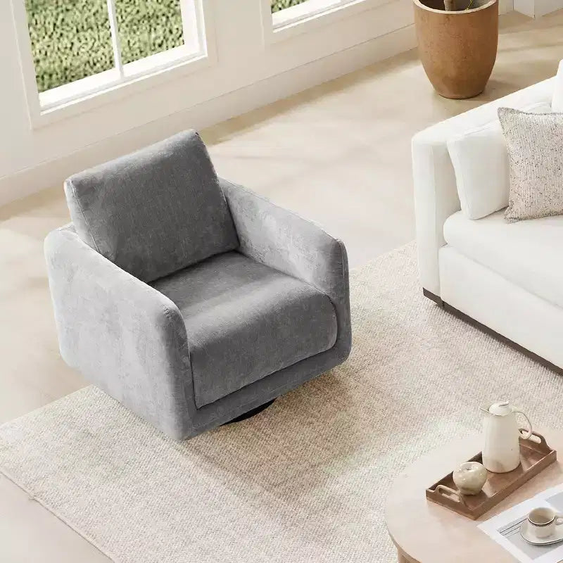 Fauteuil pivotant moderne Spruce&Spring avec coussin de dossier amovible, individuel, tissu gris tourterelle
