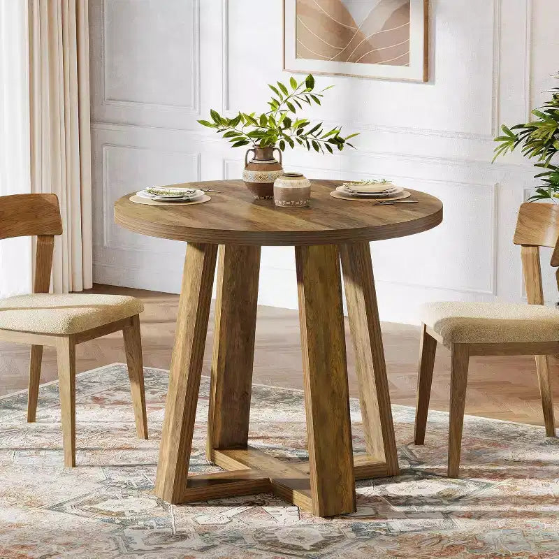 Lantine Small Round Dining Table for 2-4, 31.5 Inches Farmhouse Kitchen Table for Small Space, Dining Room, Kitchen, Apartment, Rustic Brown