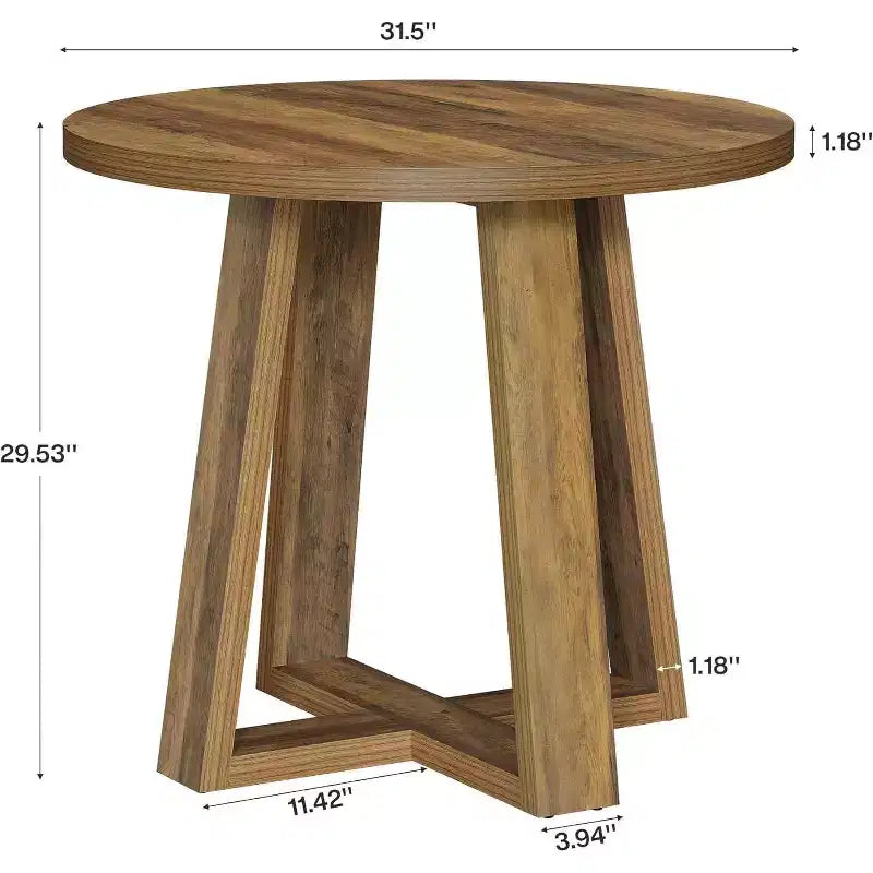 Table à manger ronde Lantine pour 2 à 4 personnes, table de cuisine de ferme de 80 cm pour petit espace, salle à manger, cuisine, appartement, marron rustique