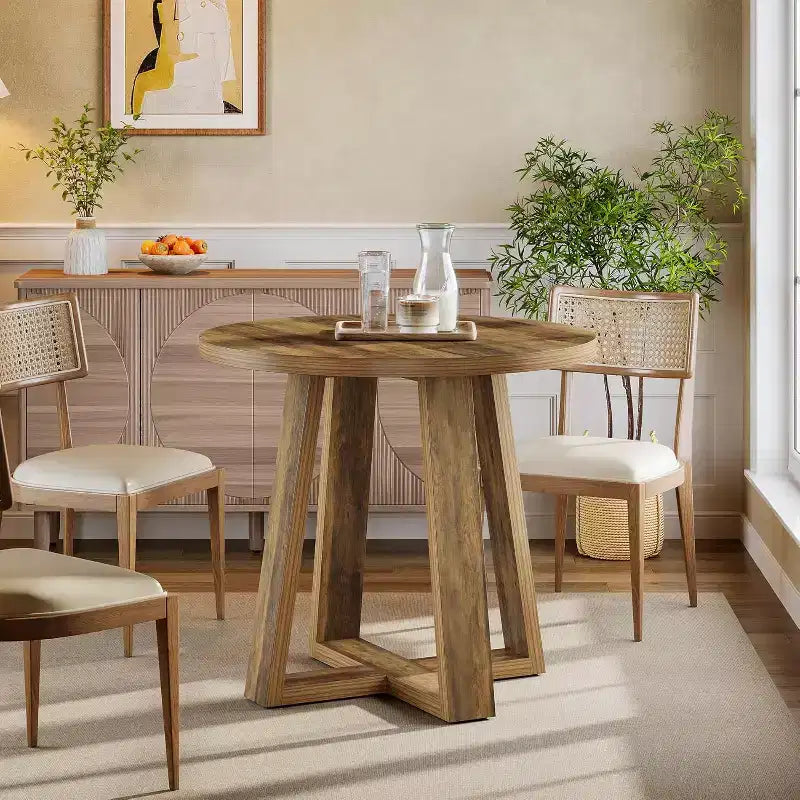 Table à manger ronde Lantine pour 2 à 4 personnes, table de cuisine de ferme de 80 cm pour petit espace, salle à manger, cuisine, appartement, marron rustique