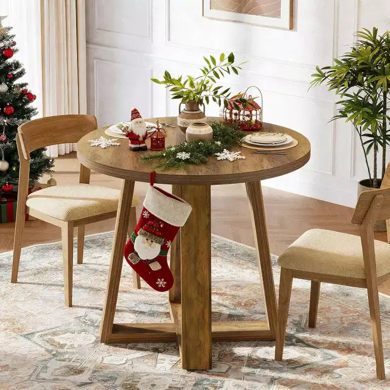 Table à manger ronde Lantine pour 2 à 4 personnes, table de cuisine de ferme de 80 cm pour petit espace, salle à manger, cuisine, appartement, marron rustique
