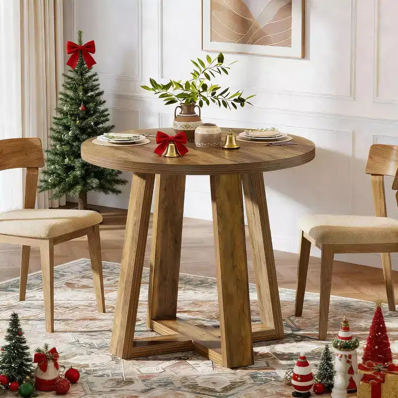 Table à manger ronde Lantine pour 2 à 4 personnes, table de cuisine de ferme de 80 cm pour petit espace, salle à manger, cuisine, appartement, marron rustique