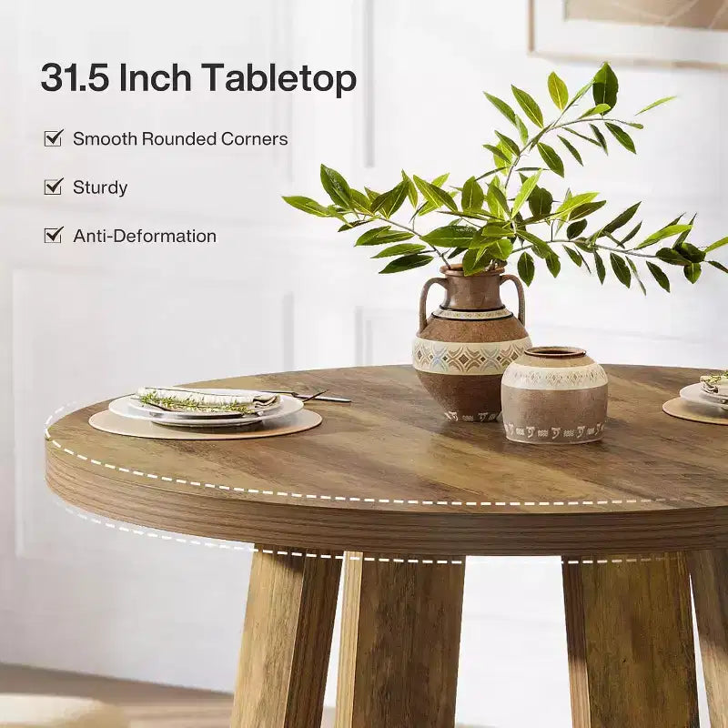 Table à manger ronde Lantine pour 2 à 4 personnes, table de cuisine de ferme de 80 cm pour petit espace, salle à manger, cuisine, appartement, marron rustique