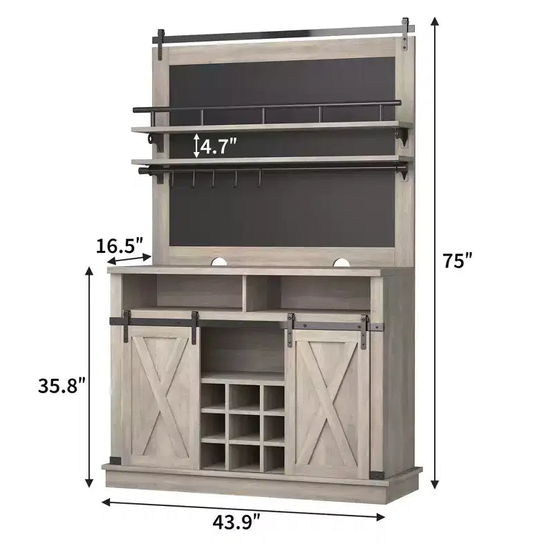 Meuble bar TROPOW 75, grand vaisselier de cuisine, buffet de style rustique pour café, armoire avec porte coulissante de style grange