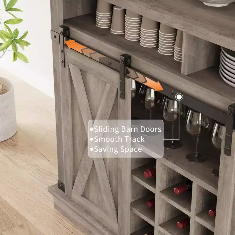 Meuble bar TROPOW 75, grand vaisselier de cuisine, buffet de style rustique pour café, armoire avec porte coulissante de style grange