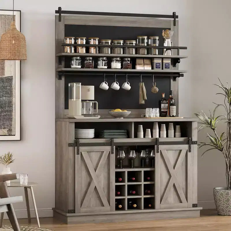 Meuble bar TROPOW 75, grand vaisselier de cuisine, buffet de style rustique pour café, armoire avec porte coulissante de style grange