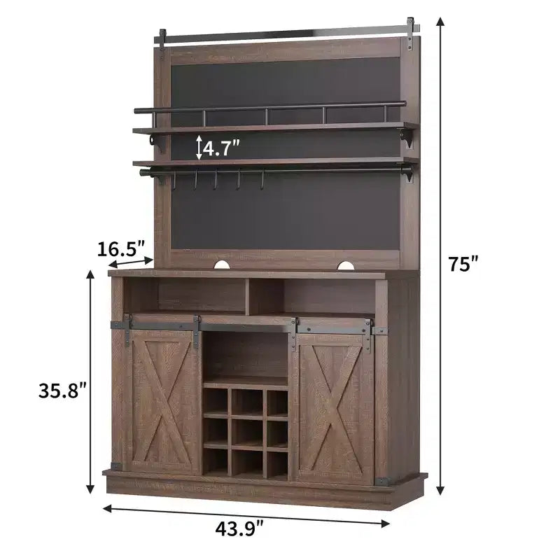 Meuble bar TROPOW 75, grand vaisselier de cuisine, buffet de style rustique pour café, armoire avec porte coulissante de style grange