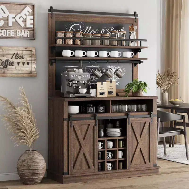 Meuble bar TROPOW 75, grand vaisselier de cuisine, buffet de style rustique pour café, armoire avec porte coulissante de style grange