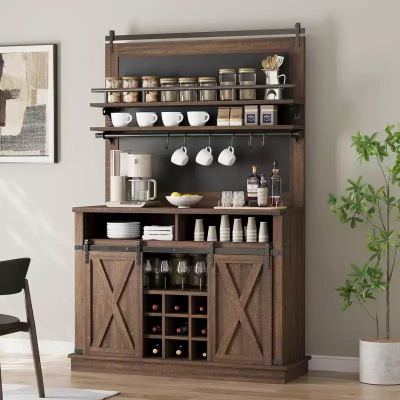 Meuble bar TROPOW 75, grand vaisselier de cuisine, buffet de style rustique pour café, armoire avec porte coulissante de style grange