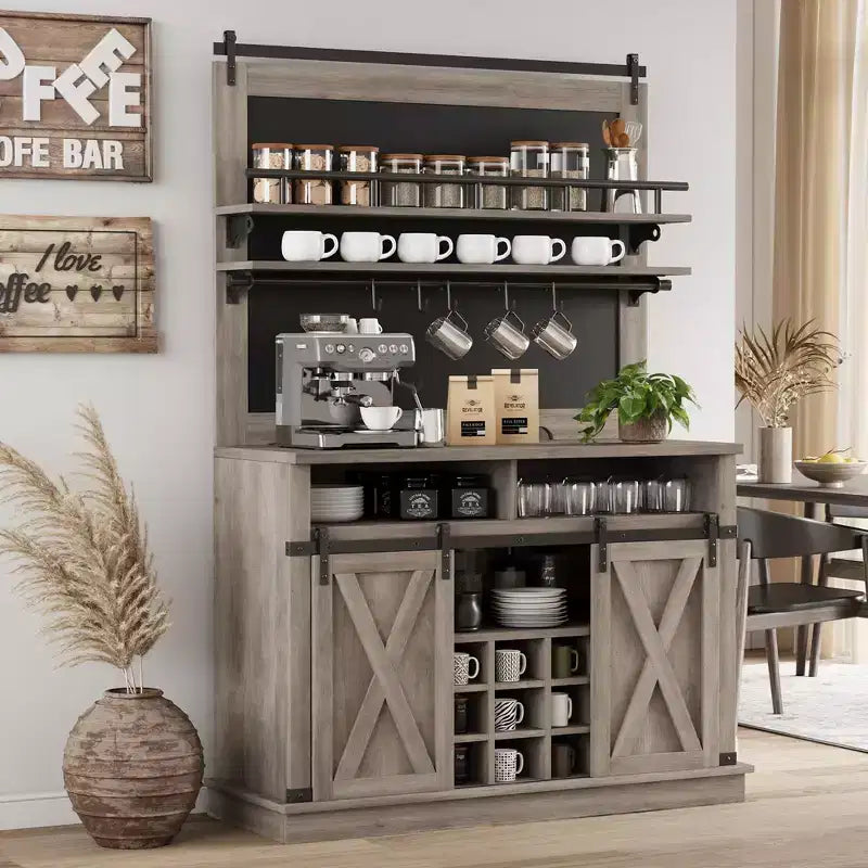 Meuble bar TROPOW 75, grand vaisselier de cuisine, buffet de style rustique pour café, armoire avec porte coulissante de style grange