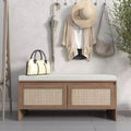 GDFStudio Gaylor Entryway Shoe Storage Bench with Faux Rattan Doors and Removable Cushion Seat
