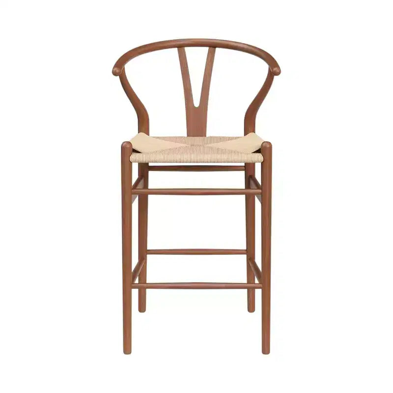 HomeRoots 27 Beige and Walnut Solid Wood Counter Height Bar Chair