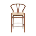 HomeRoots 27 Beige and Walnut Solid Wood Counter Height Bar Chair