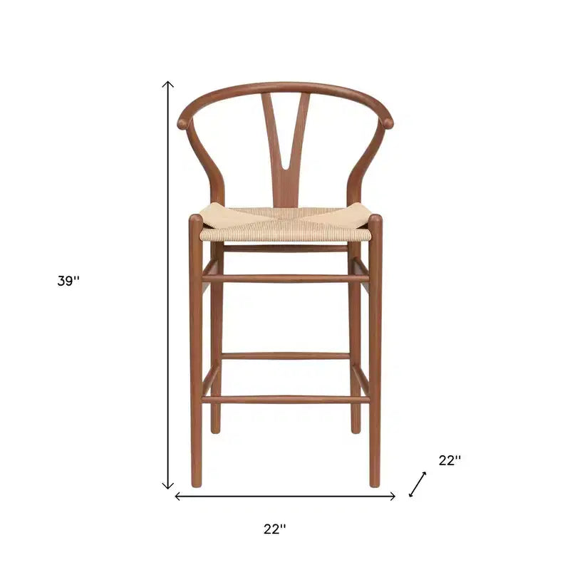 Chaise de bar HomeRoots 27 en bois massif beige et noyer, hauteur comptoir