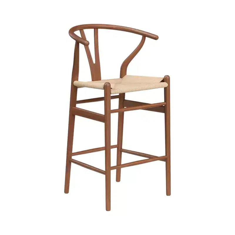 Chaise de bar HomeRoots 27 en bois massif beige et noyer, hauteur comptoir