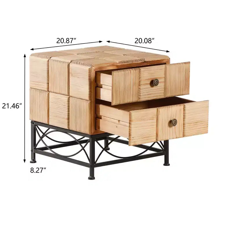 Table basse carrée rétro CuisinSmart 21.06 avec 2 tiroirs, petite table centrale au design assemblé pour salle à manger, salon, bureau