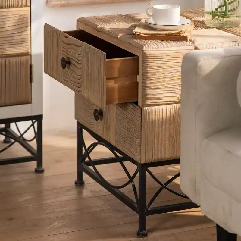 Table basse carrée rétro CuisinSmart 21.06 avec 2 tiroirs, petite table centrale au design assemblé pour salle à manger, salon, bureau