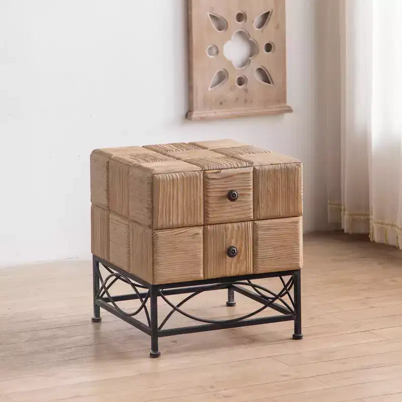 Table basse carrée rétro CuisinSmart 21.06 avec 2 tiroirs, petite table centrale au design assemblé pour salle à manger, salon, bureau