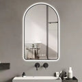 Whisen Arched LED Bathroom Vanity Wall Mirror with Aluminum Frame, Temperature & Time Display, Dimmable Lights and Anti-Fog - Black